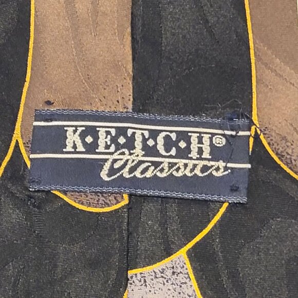 Ketch Classics Patterned Silk Tie Black White Gray - Picture 2 of 11